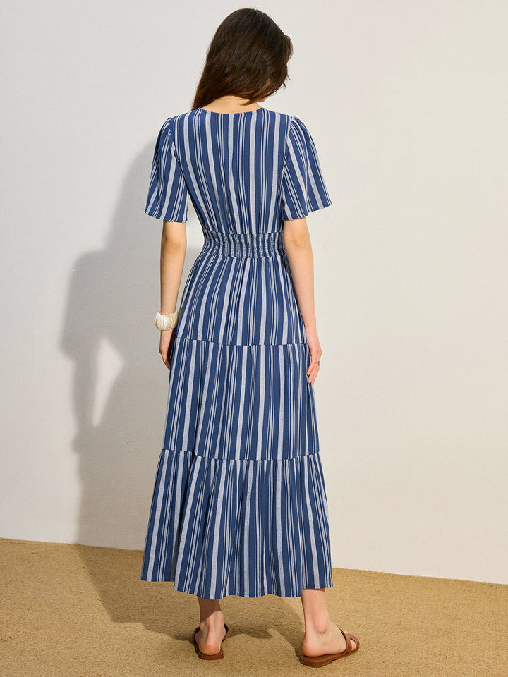 Robe Longue à Smocks et Volants