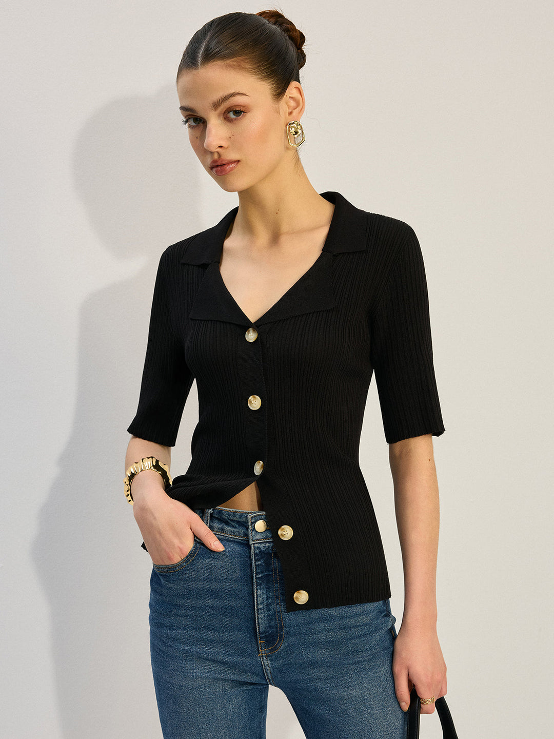 Blouse Boutonnée en Tricot