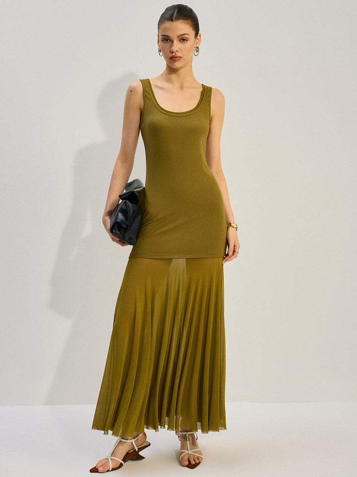 Robe Longue Sans Manches à Empiècements Transparents