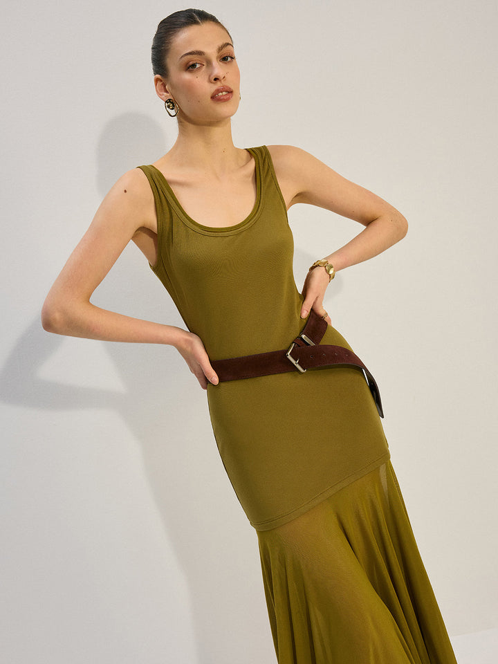 Robe Longue Sans Manches à Empiècements Transparents