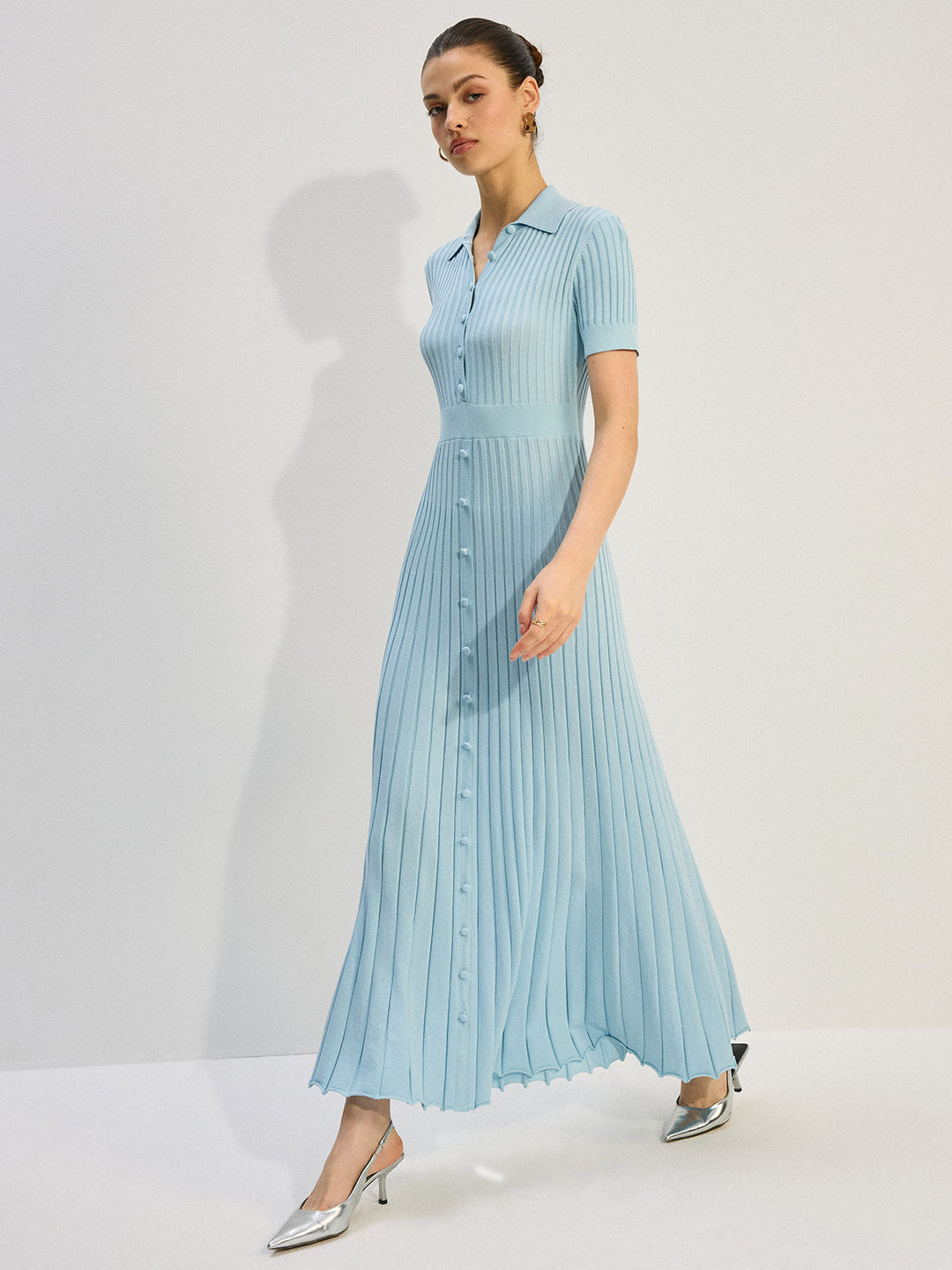 Robe Longue Boutonnée Tricotée