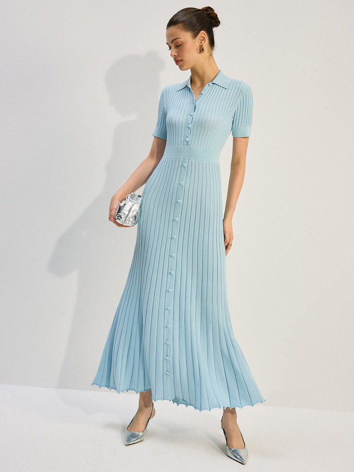 Robe Longue Tricotée Boutonnée sur le Devant