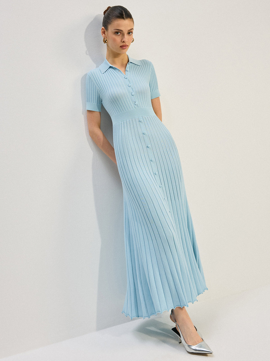 Robe Longue Boutonnée Tricotée