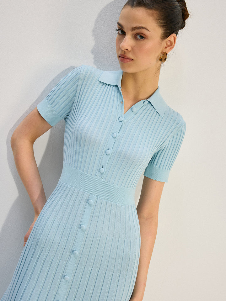 Robe Longue Tricotée Boutonnée sur le Devant