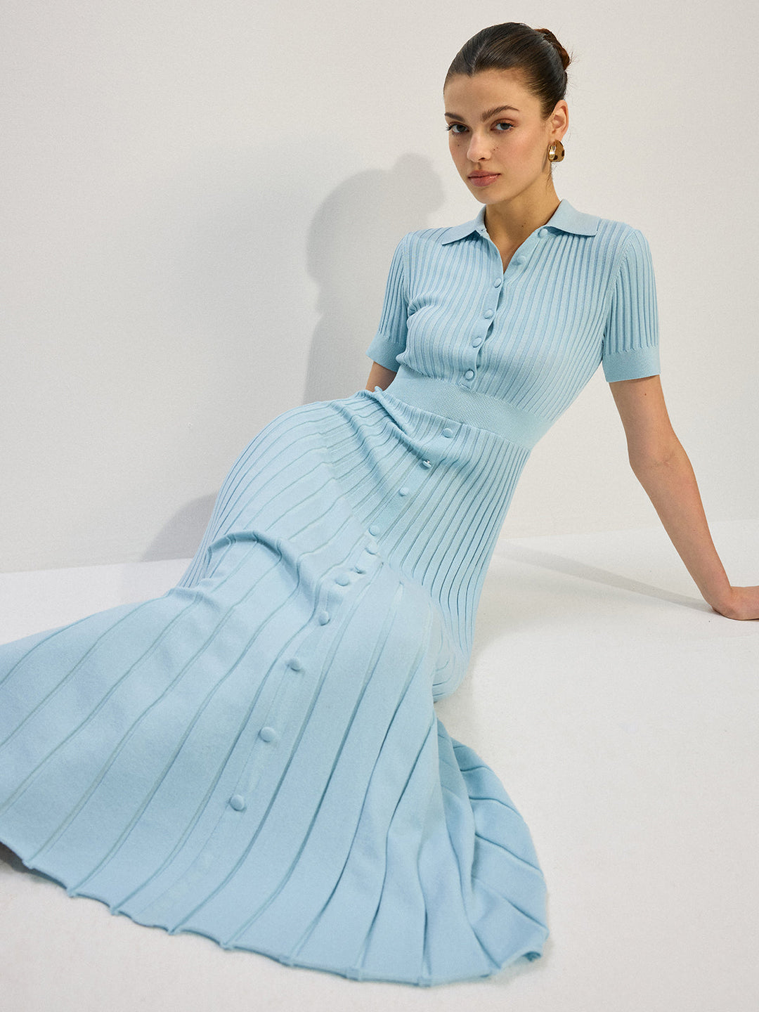 Robe Longue Tricotée Boutonnée sur le Devant