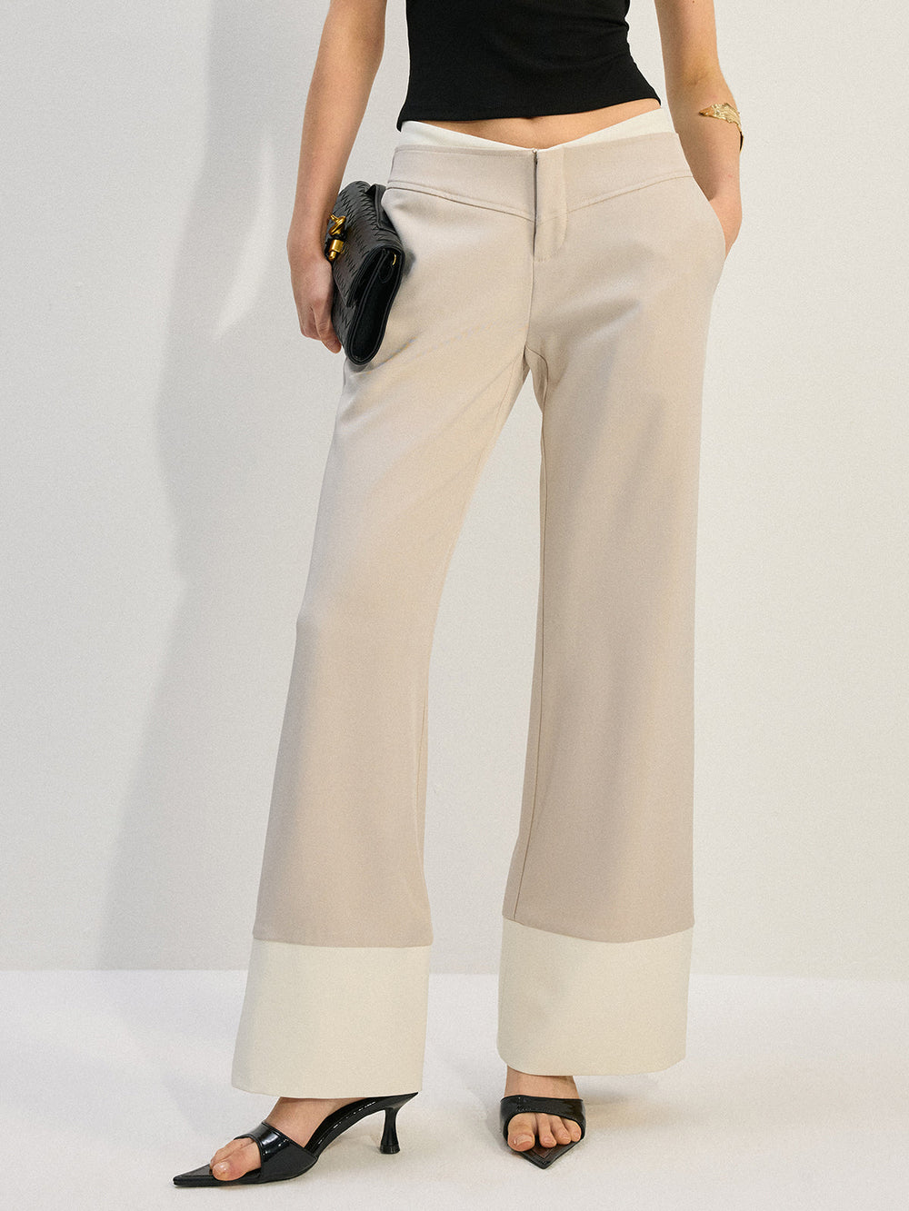 Pantalons Large Taille Basse avec Ourlet Colorblock