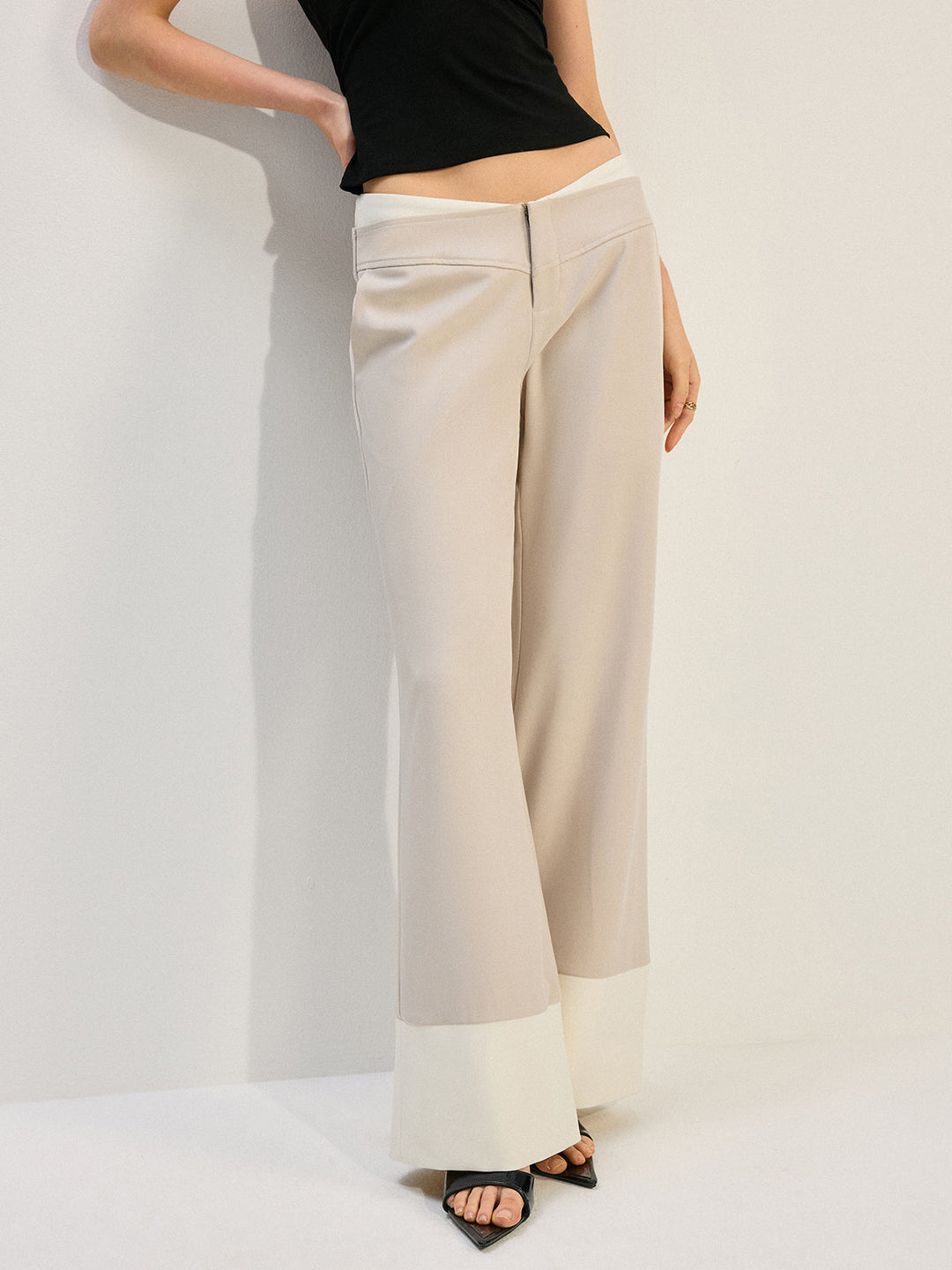 Pantalons Large Taille Basse avec Ourlet Colorblock