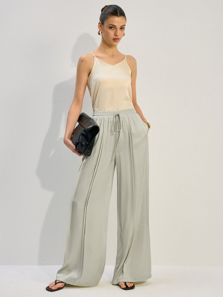 Pantalon Large en Satin Tencel Rayon avec Plis