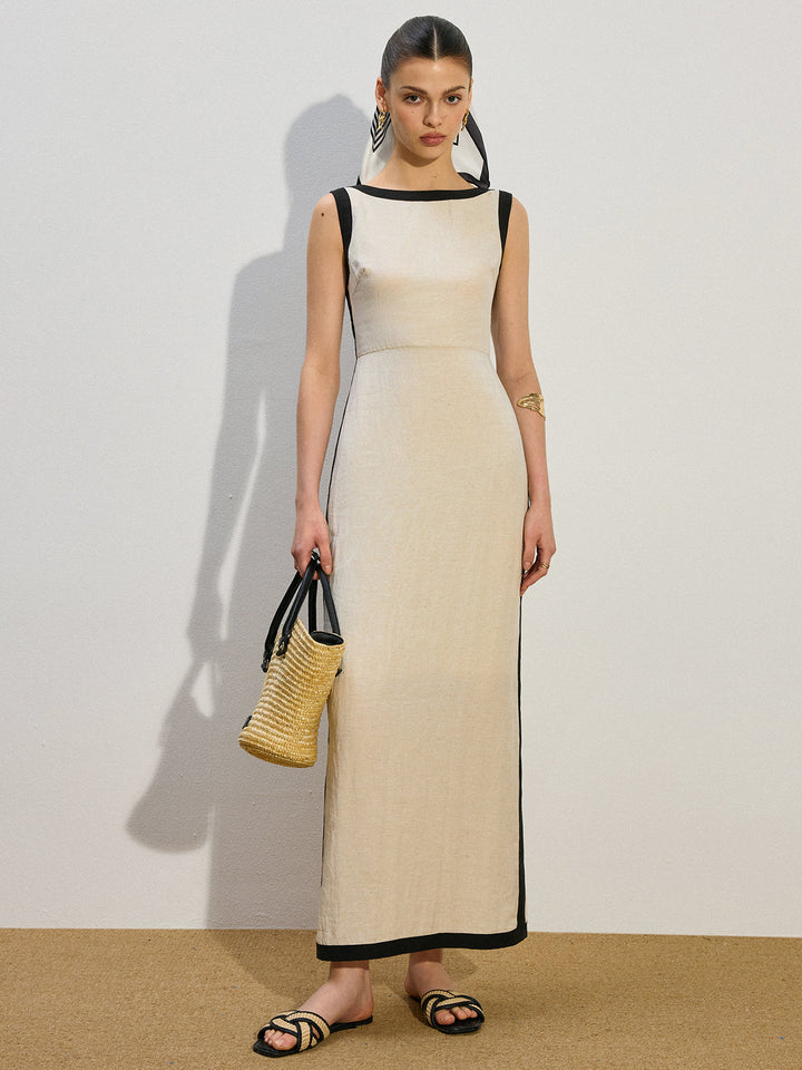 Robe Longue à Bordures Contrastées