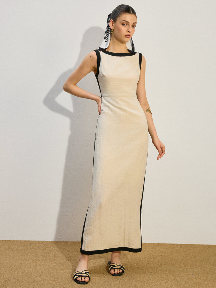 Robe Longue à Bordures Contrastées