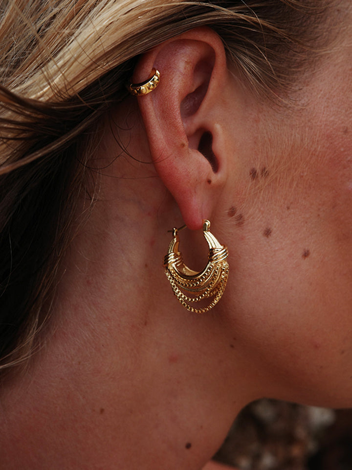Boucles d'oreilles créoles dorées multicouches