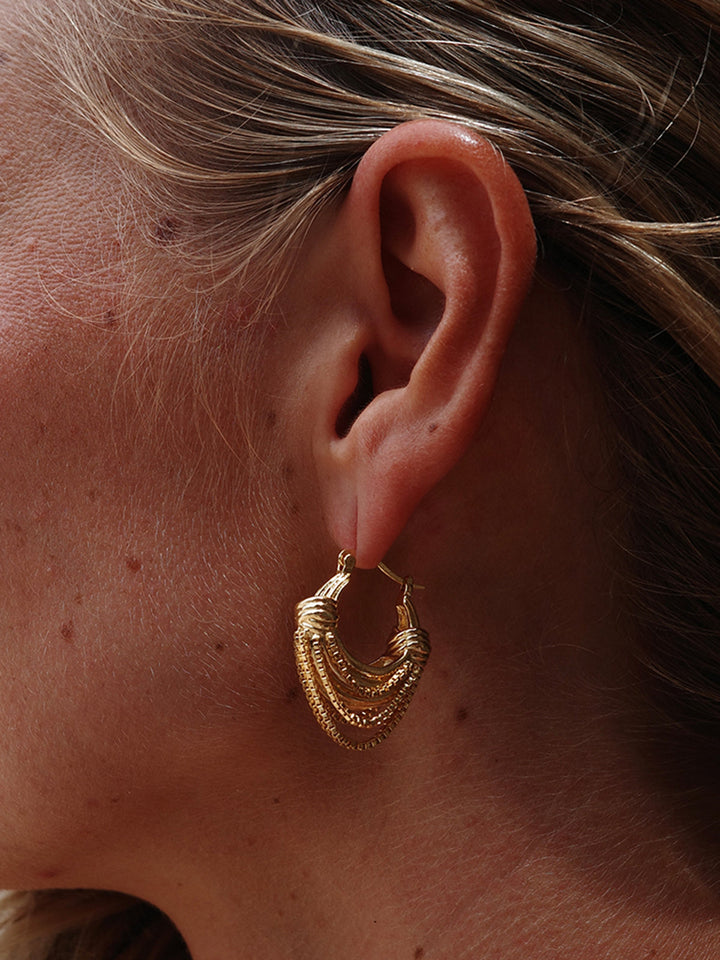 Boucles d'oreilles créoles dorées multicouches