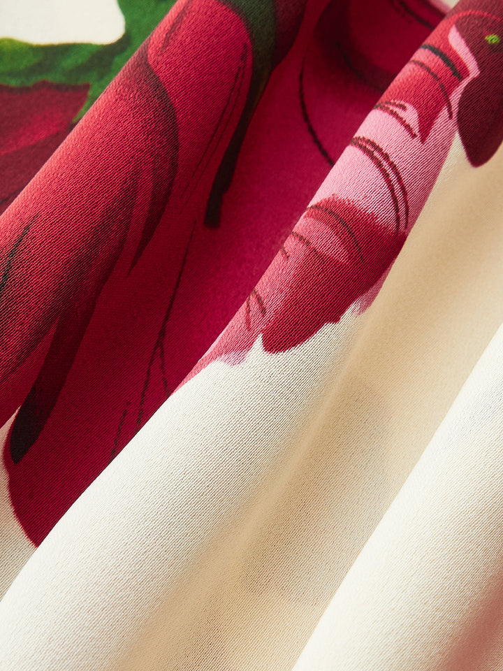 Robe Mi-longue Fleurie à Liens dans le Dos