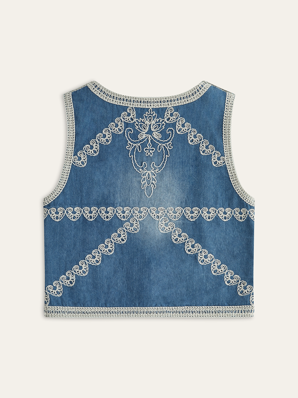 Gilet boutonné en jean brodé