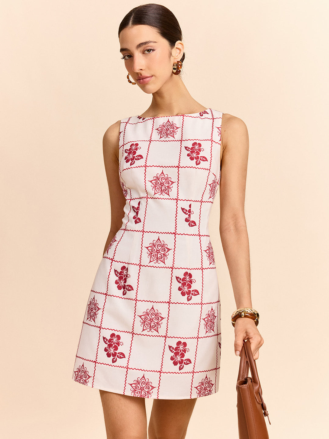 Robe Mini à Imprimé Carreaux et Floraux