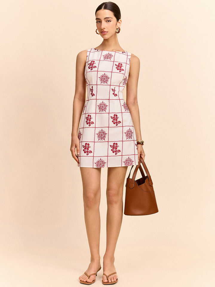 Robe Mini à Imprimé Carreaux et Floraux
