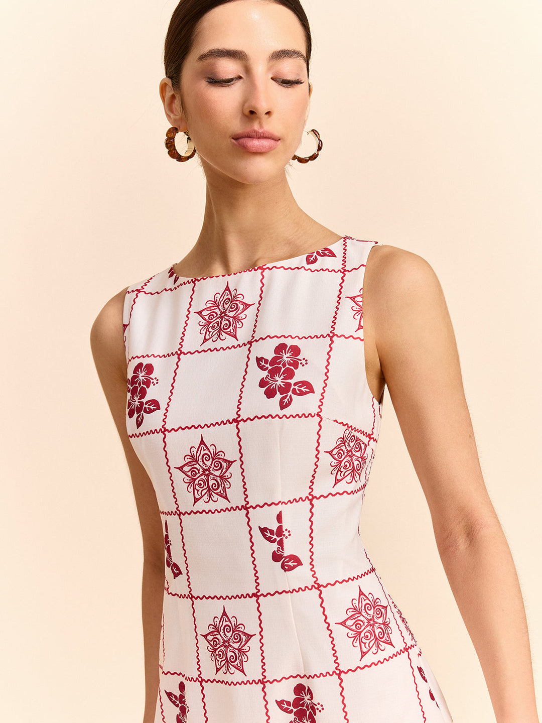 Robe Mini à Imprimé Carreaux et Floraux