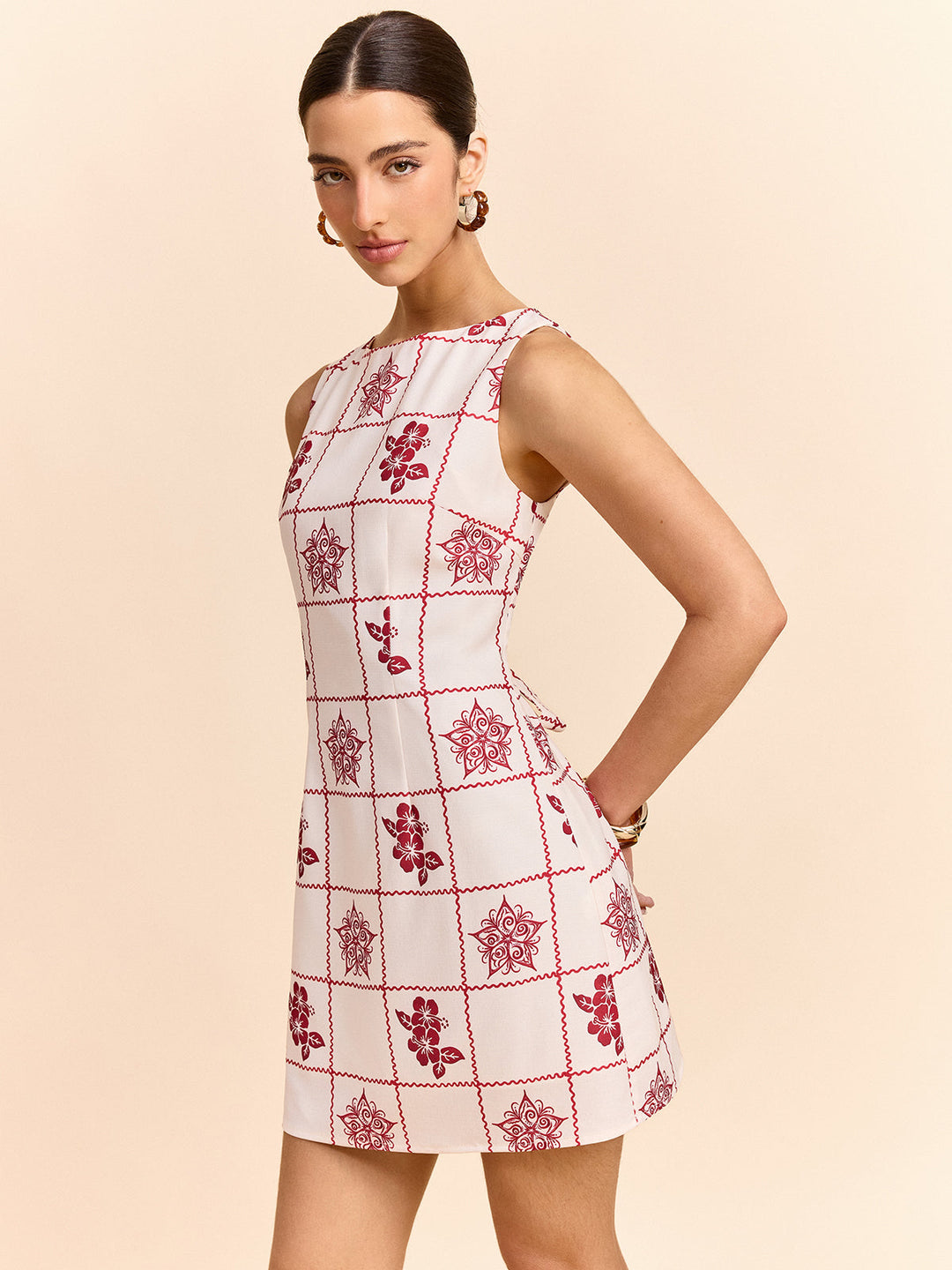 Robe Mini à Imprimé Carreaux et Floraux