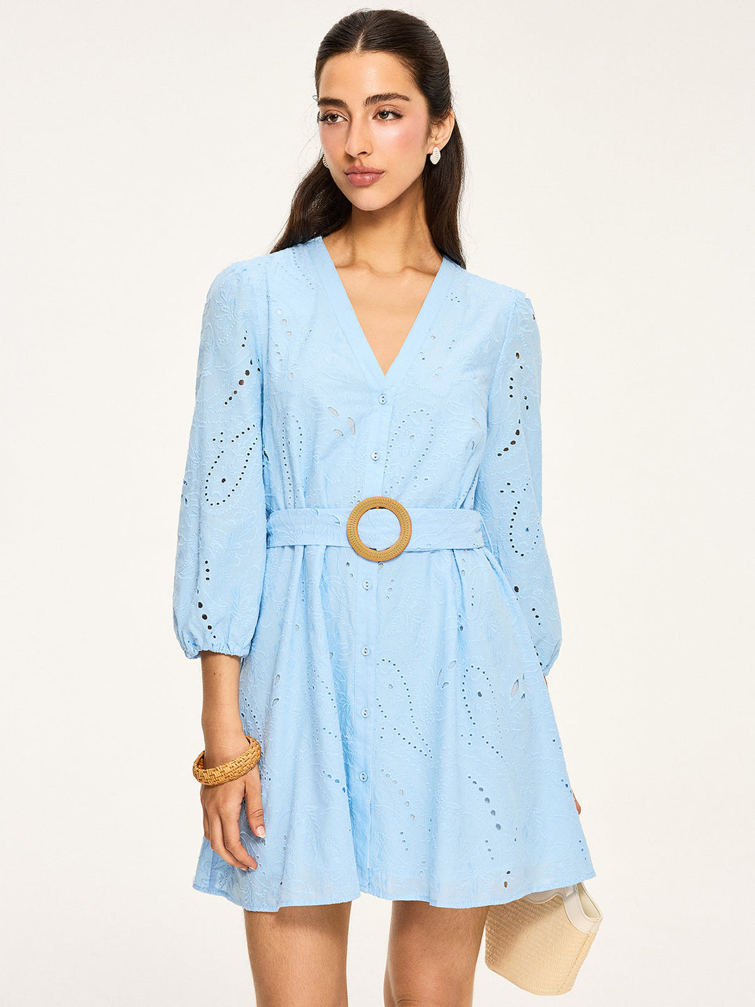 Robe Mini Ceinturée à Œillets