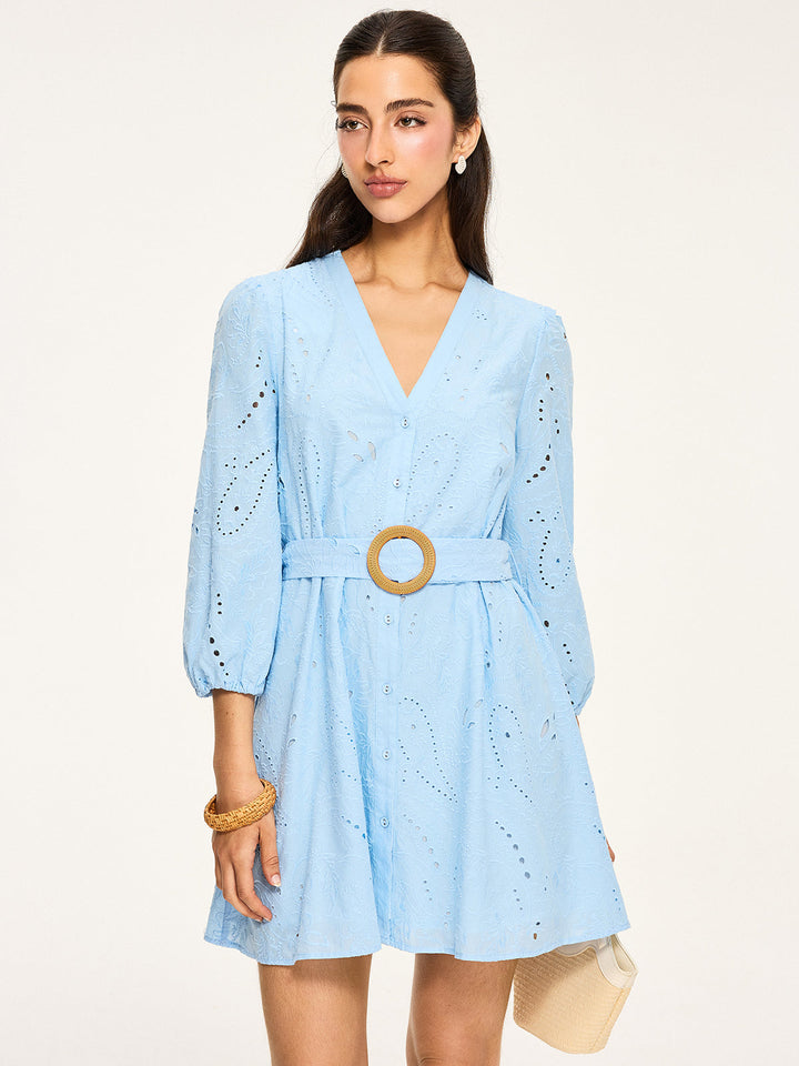 Robe Mini Ceinturée à Œillets