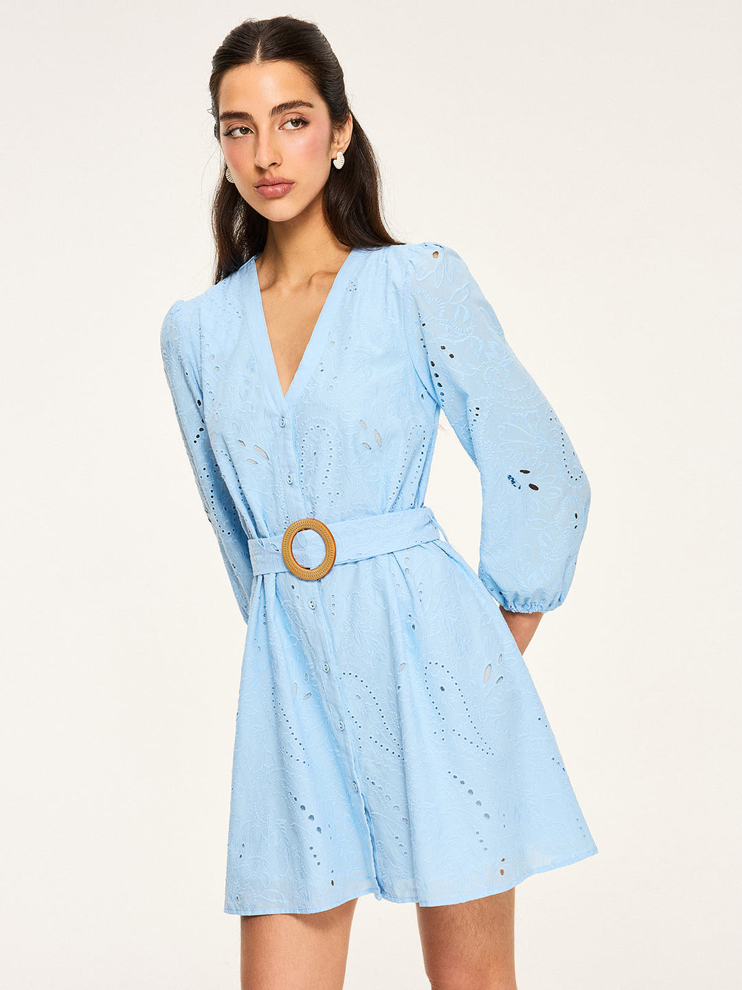 Robe Mini Ceinturée à Œillets