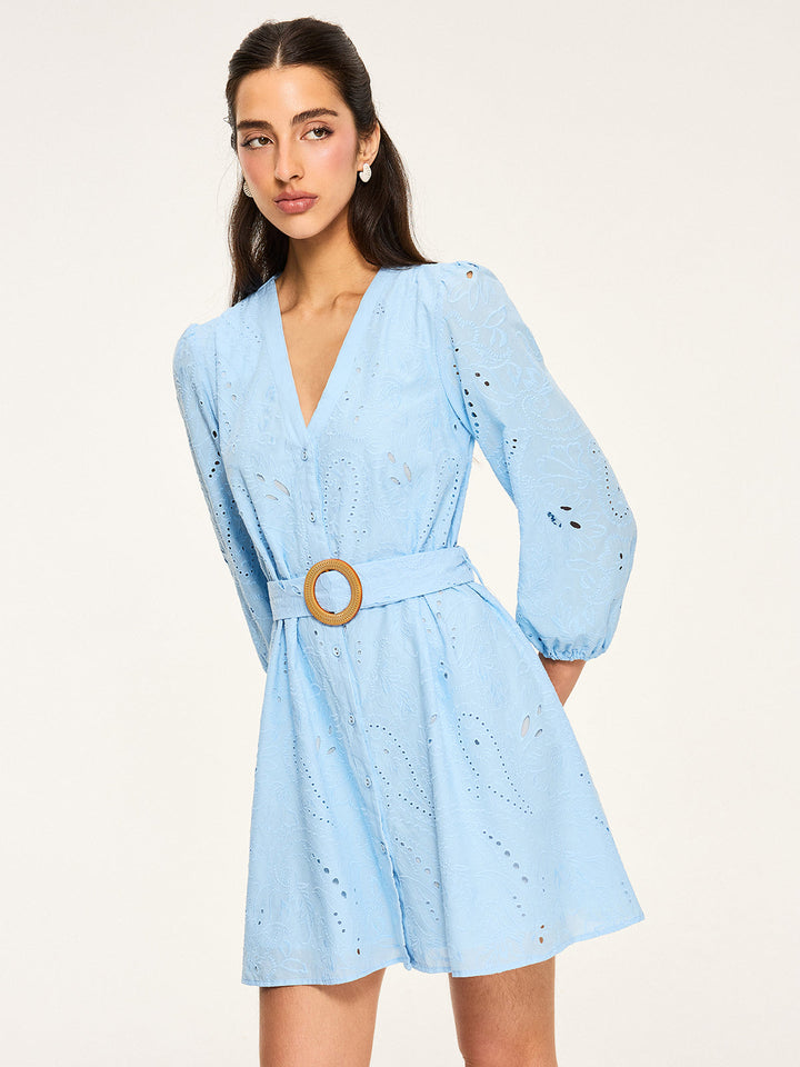 Robe Mini Ceinturée à Œillets