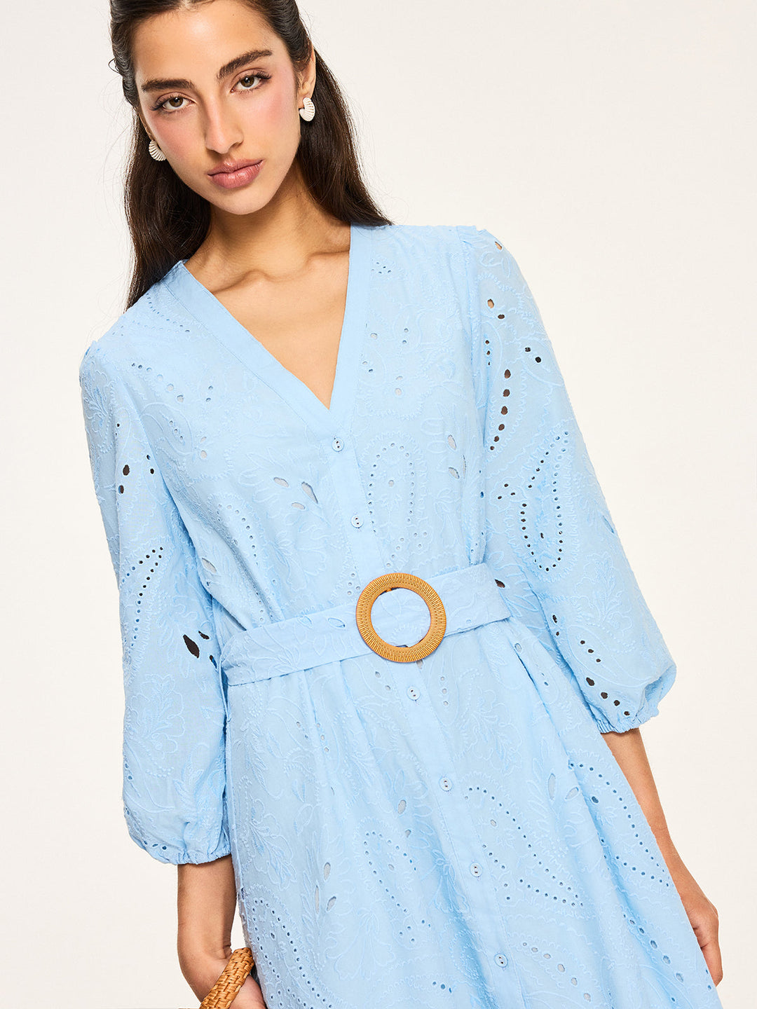 Robe Mini Ceinturée à Œillets