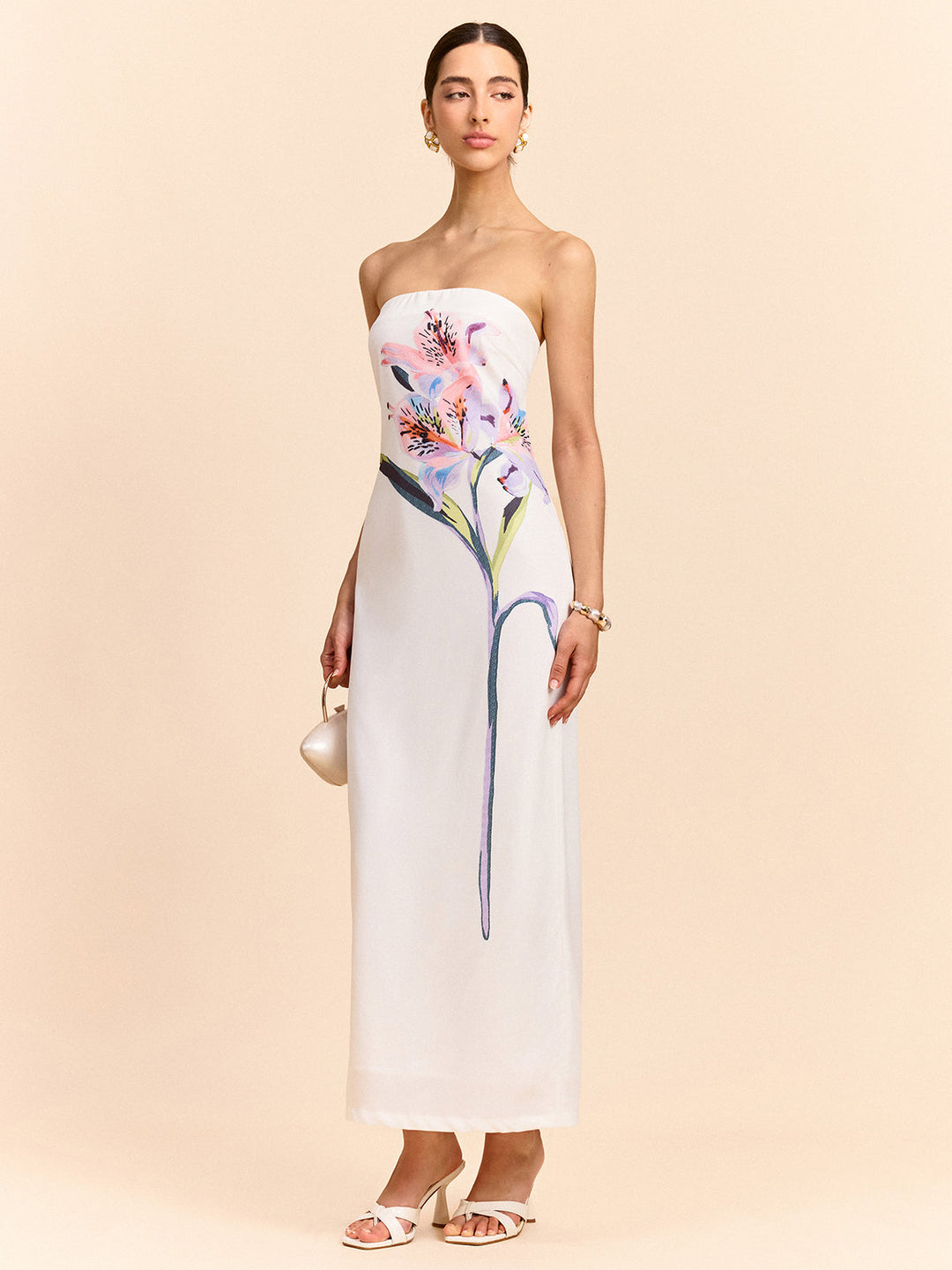 Robe Longue Sans Bretelles Imprimée à Fleurs
