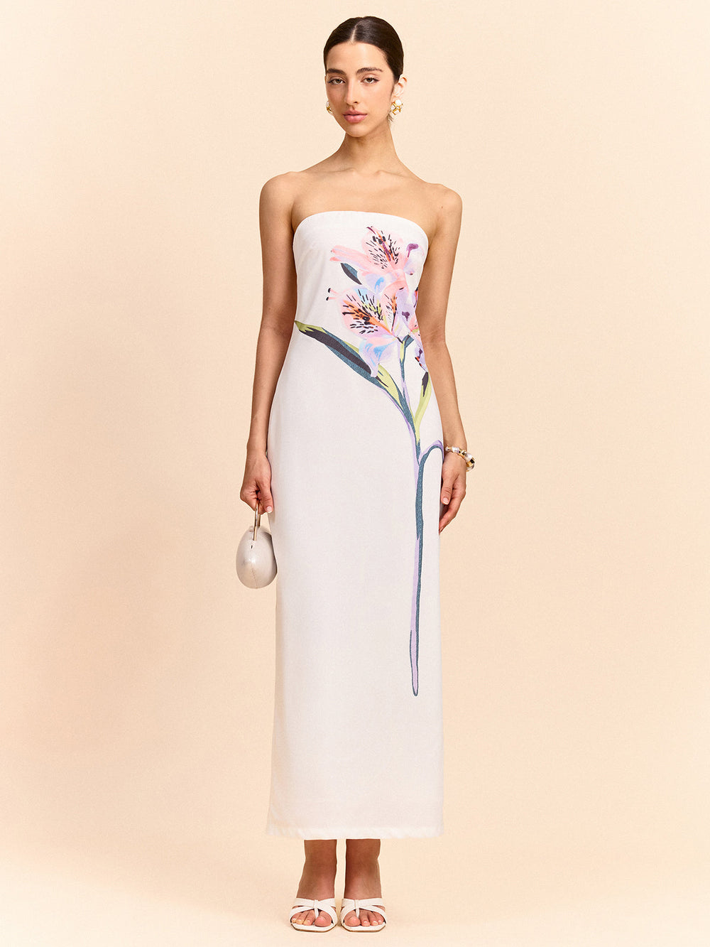 Robe Longue Sans Bretelles Imprimée à Fleurs