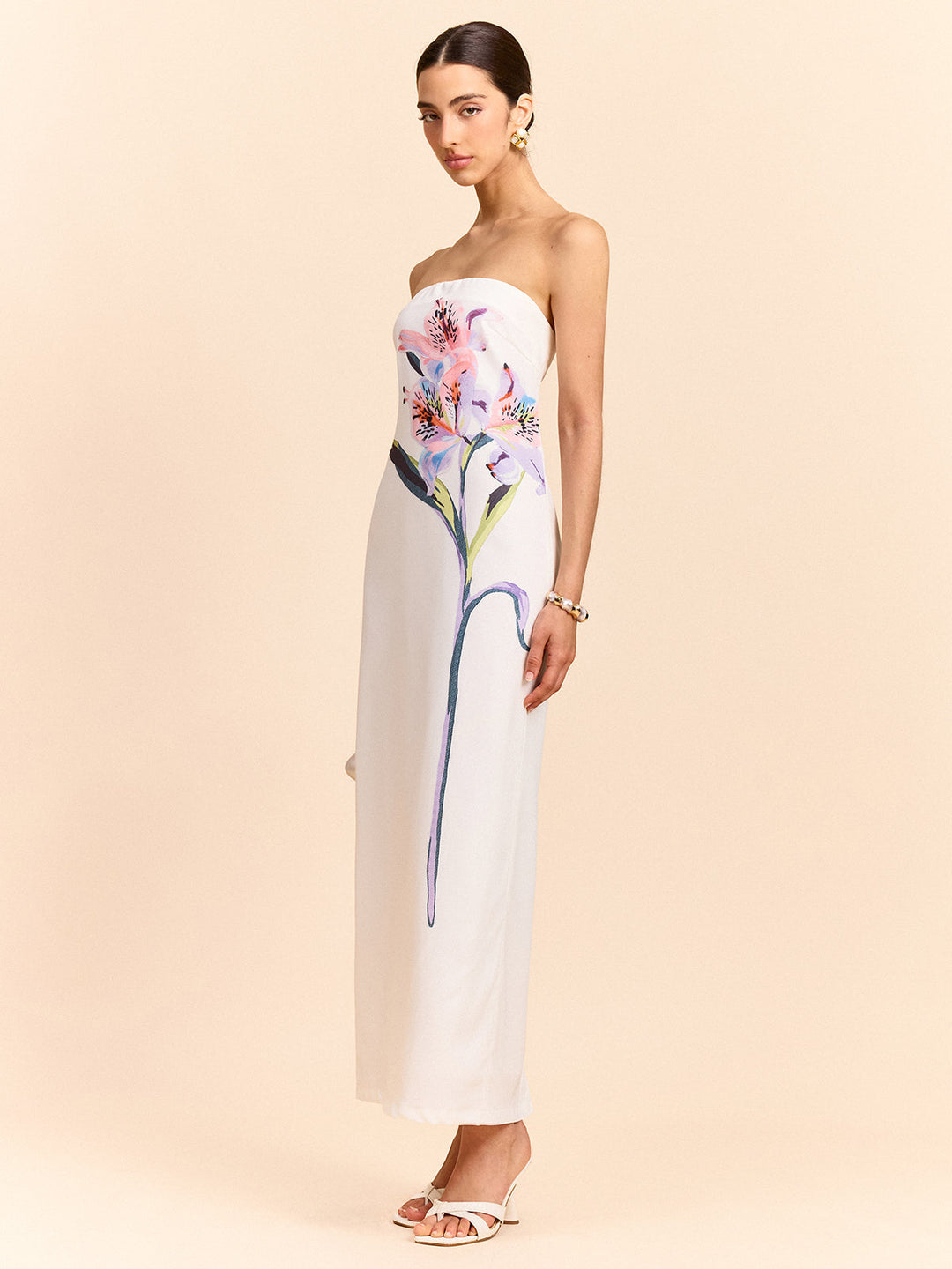 Robe Longue Sans Bretelles Imprimée à Fleurs