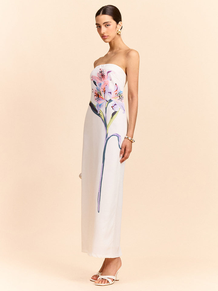 Robe Longue Sans Bretelles Imprimée à Fleurs