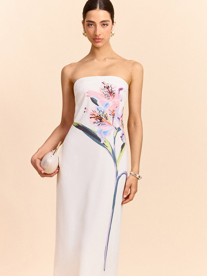 Robe Longue Sans Bretelles Imprimée à Fleurs