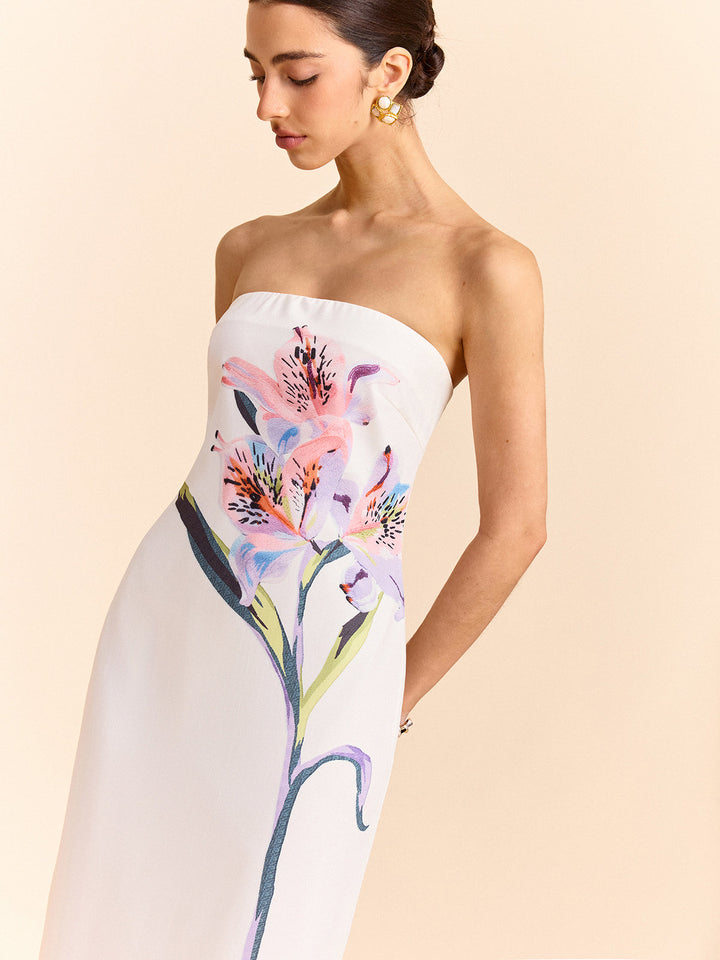Robe Longue Sans Bretelles Imprimée à Fleurs