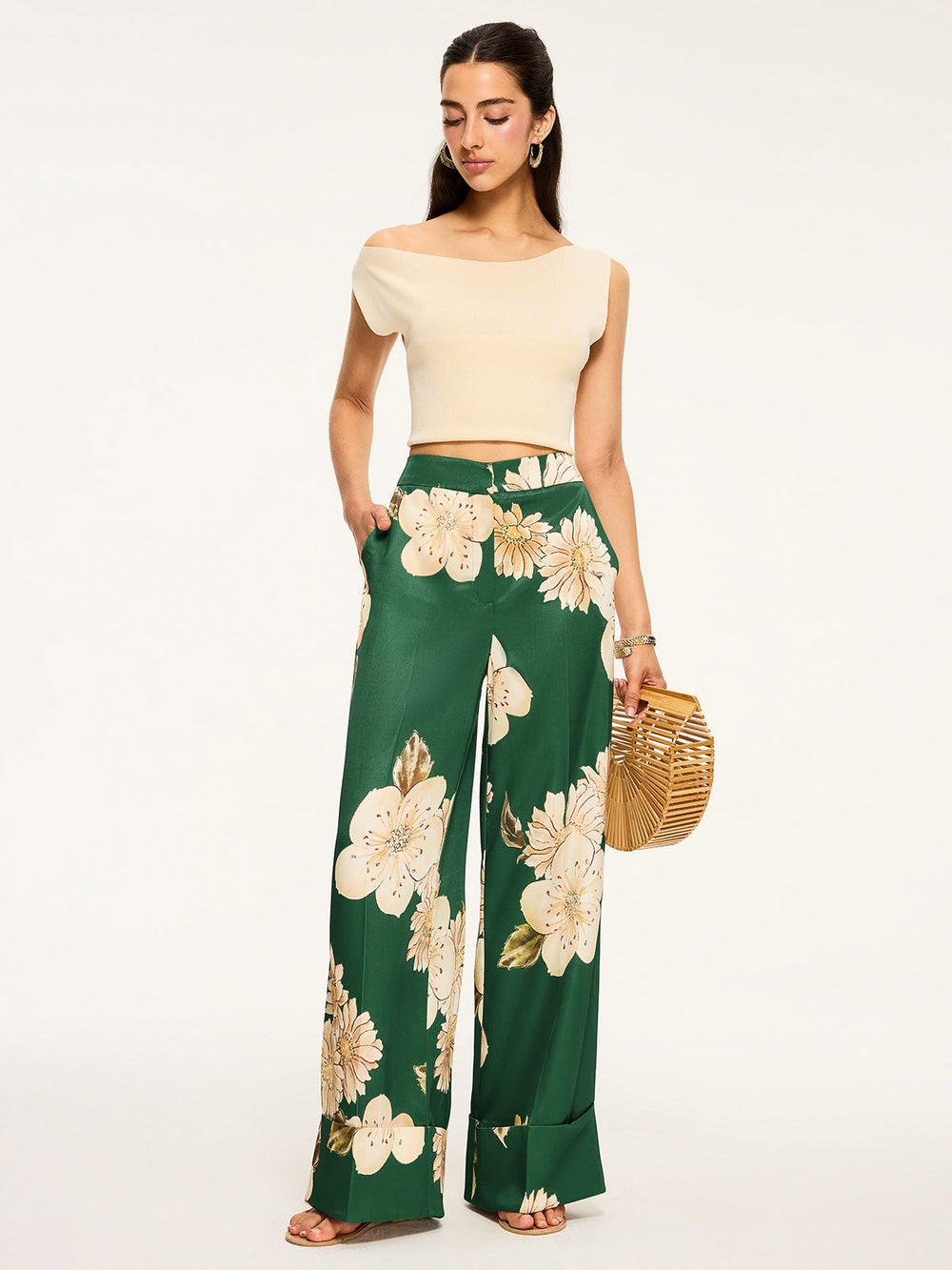 Pantalons Larges à Imprimé Floral