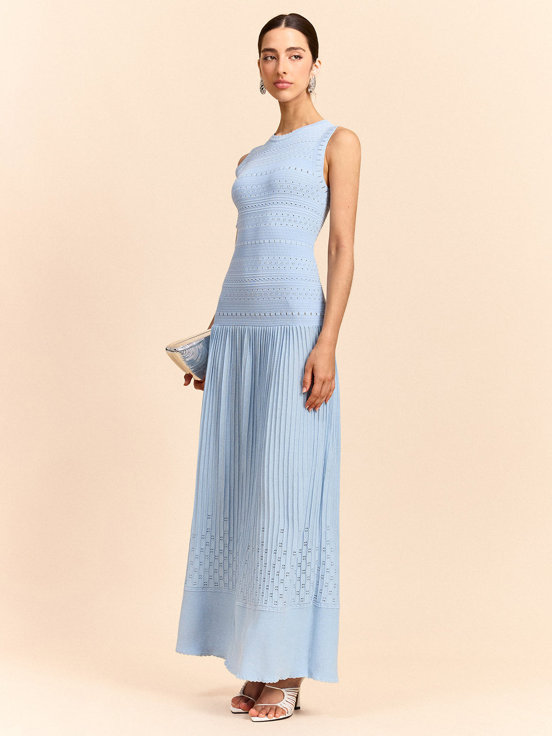 Robe Maxi Sans Manches En Tricot Œillet Plissé