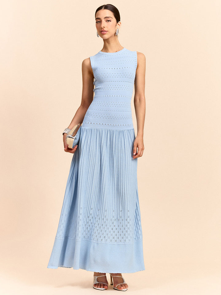 Robe Maxi Sans Manches En Tricot Œillet Plissé