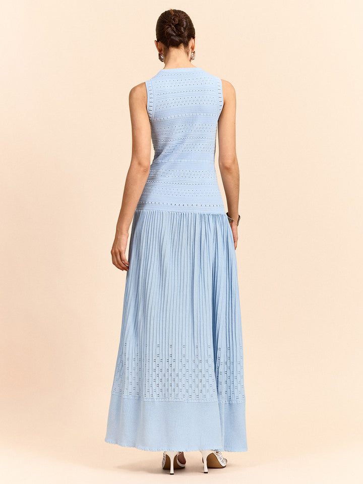 Robe Maxi Sans Manches En Tricot Œillet Plissé