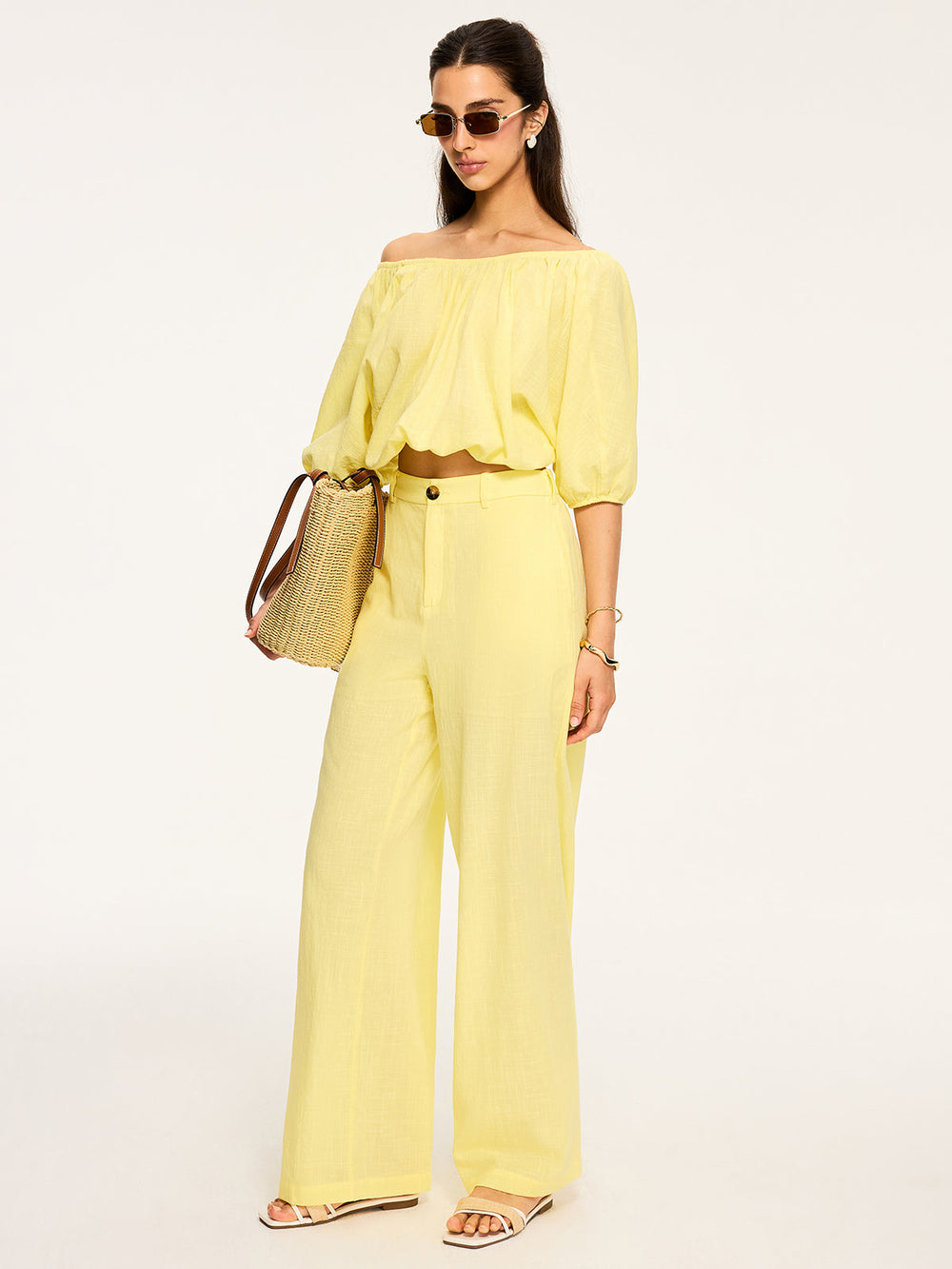 Pantalons larges taille mi-haute