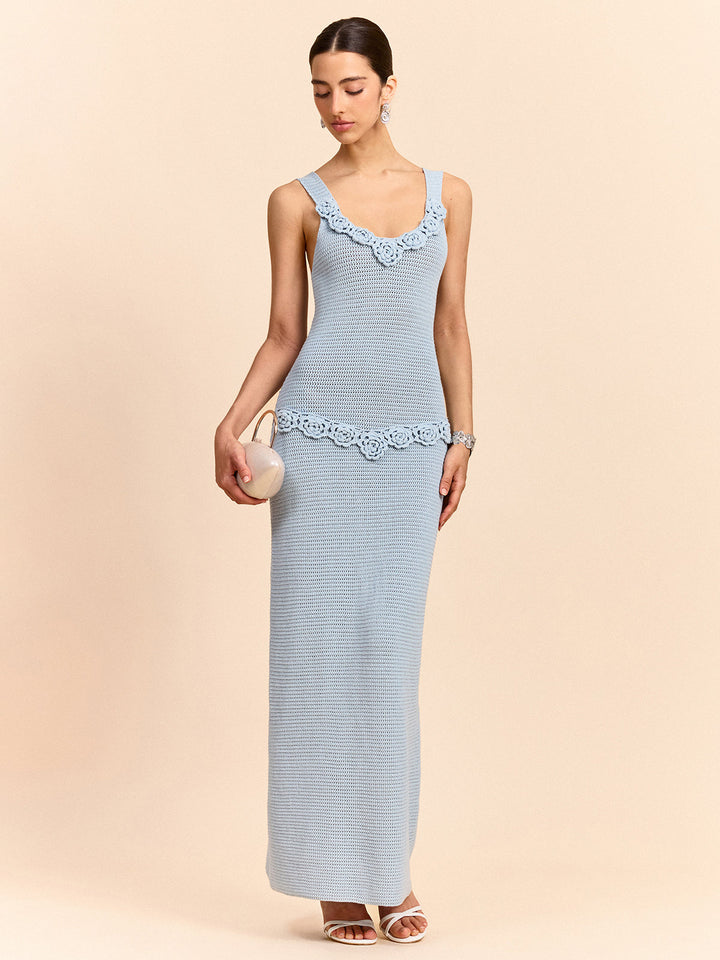 Robe Longue Sans Manches Ornée de Crochet