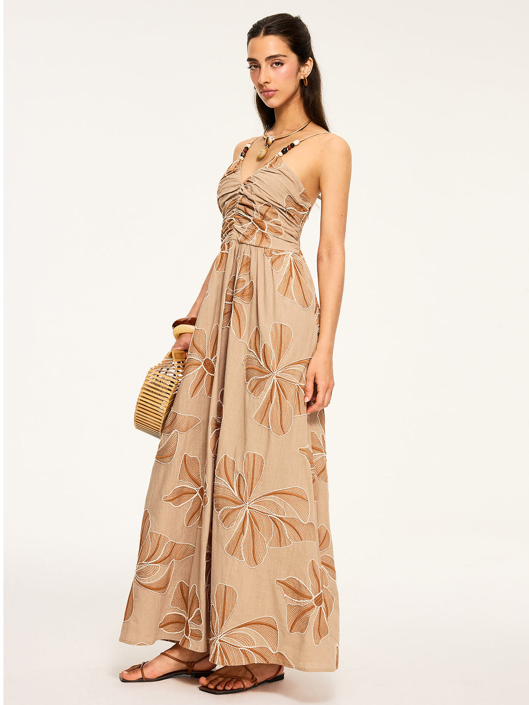 Robe Longue Dos Nu Imprimée Fleurie