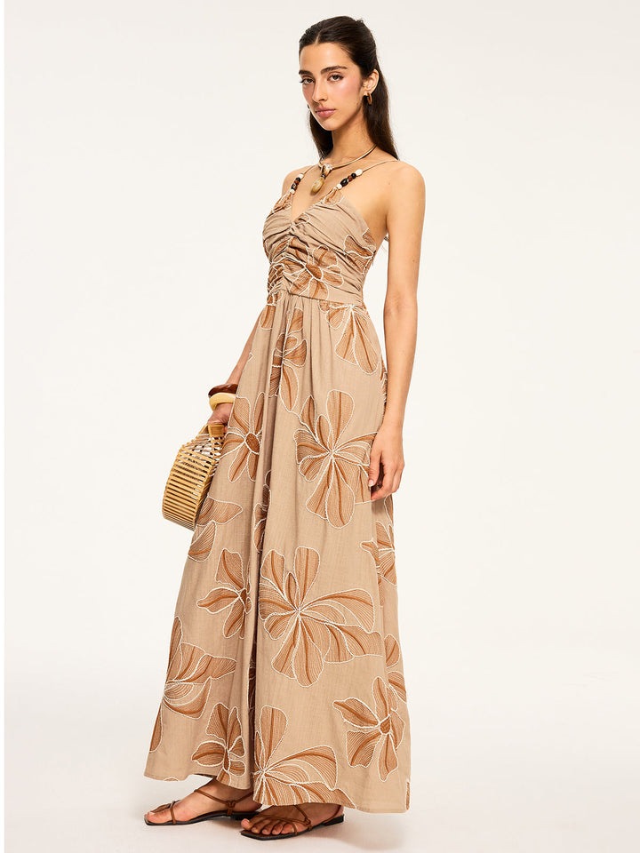 Robe Longue Dos Nu Imprimée Fleurie