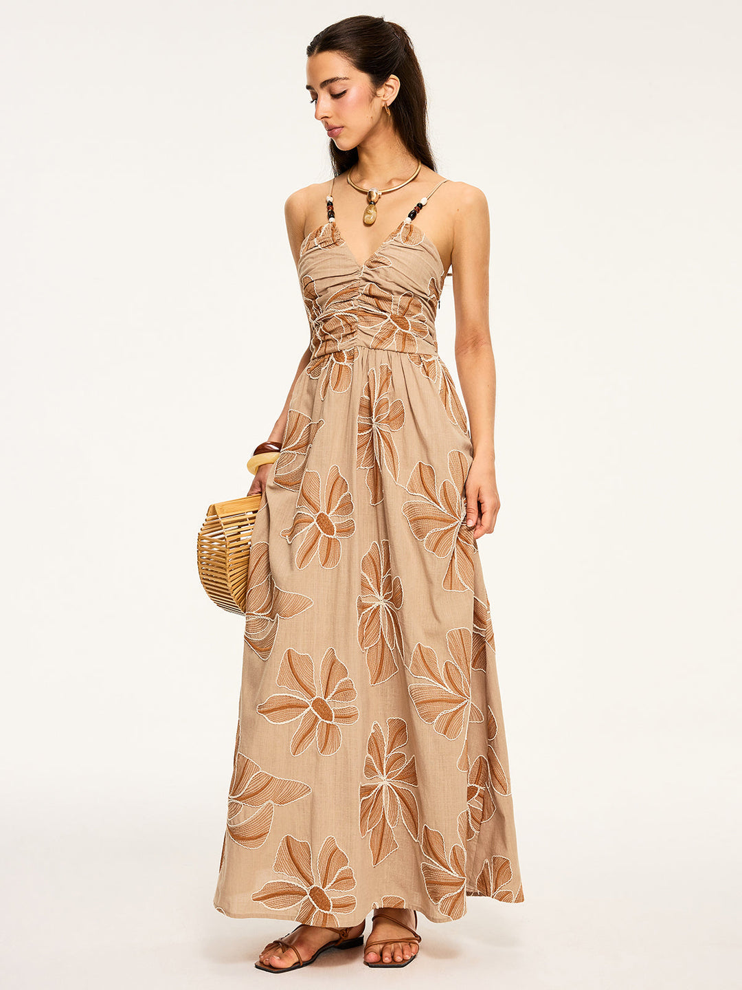 Robe Longue Dos Nu Imprimée Fleurie