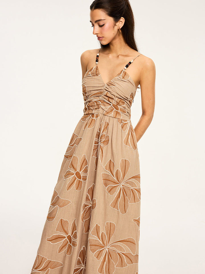 Robe Longue Dos Nu Imprimée Fleurie