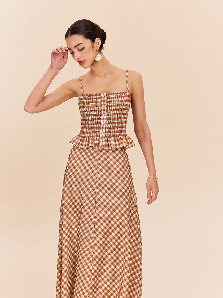 Haut Peplum Boutonné à Carreaux Vichy