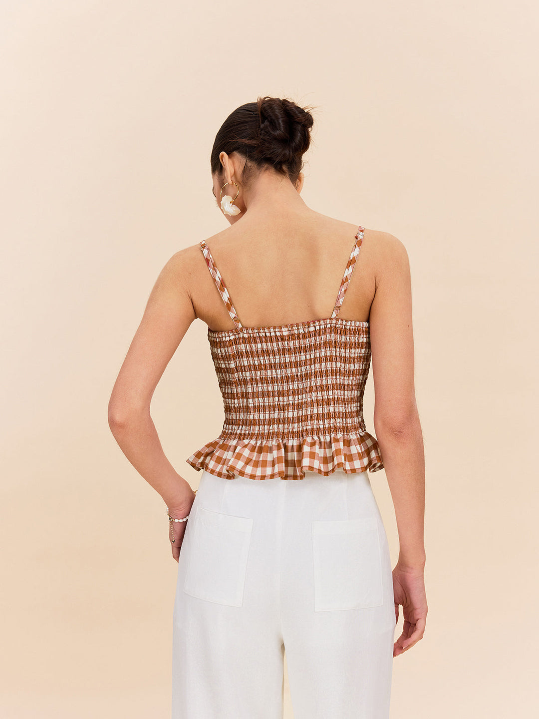Haut Peplum Boutonné à Carreaux Vichy