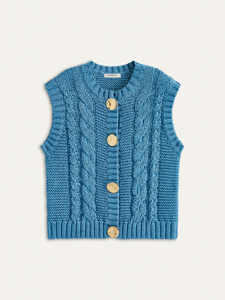 Gilet boutonné sans manches en maille côtelée