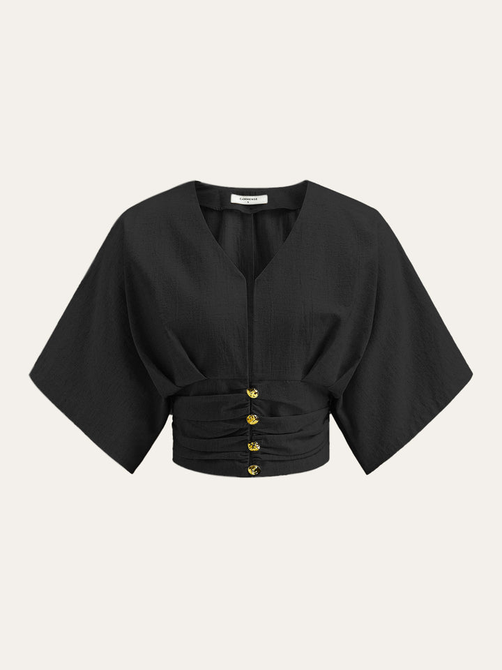 Haut Bouton Manches Kimono Coton & Lin