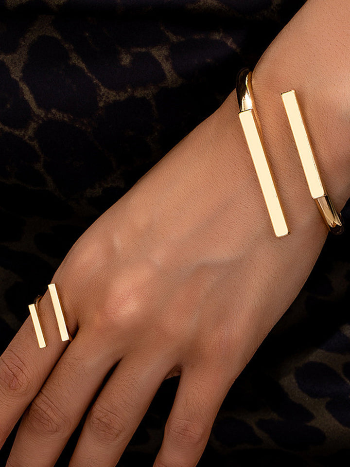 Ensemble Bague & Bracelet Dorés Géométriques