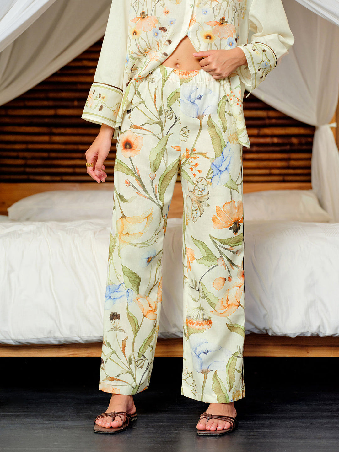 Pantalons Floraux Taille Élastique Mi-Taille