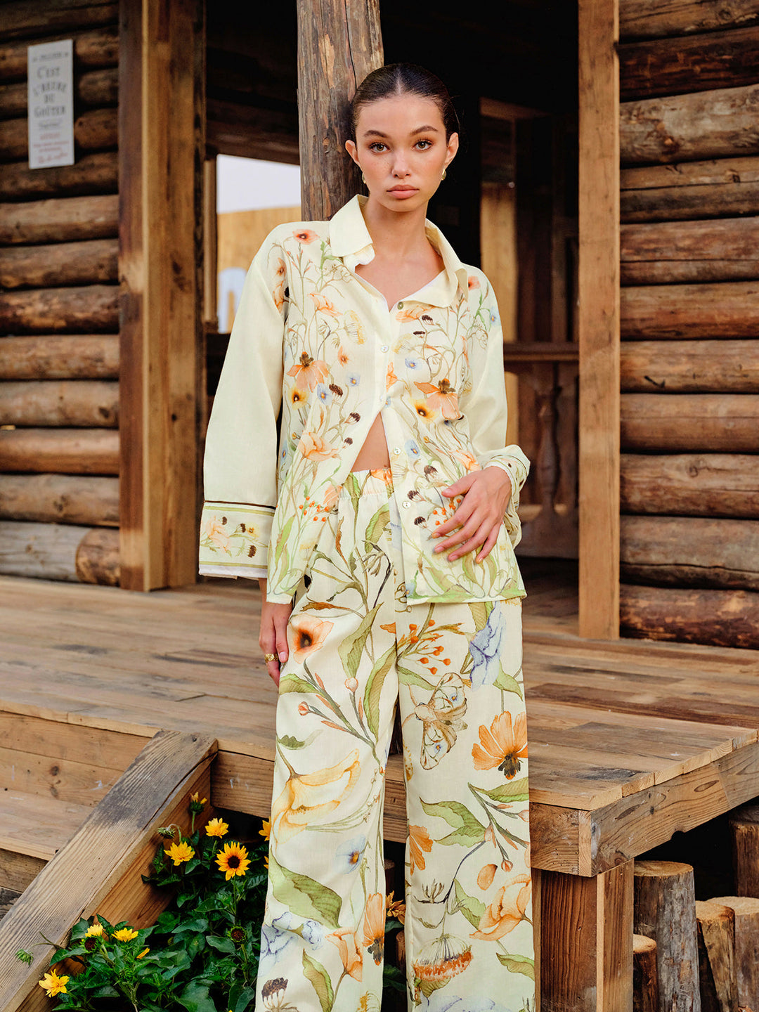 Pantalons Floraux Taille Élastique Mi-Taille